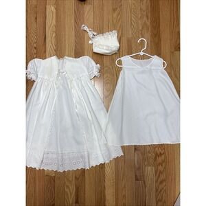 VTG Madonna Haddad‎ Original Infant Baptism Christening Dress Gown Slip Bonnet